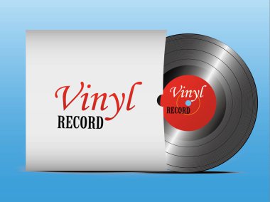 Bir kapak gerçekçi vinil kaydıyla. Disko. Retro tasarımı. Ön plan. Müzik. Canlı müzik.