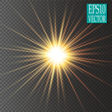 Parlama ışık efekti. Yıldız patlaması ile parıldıyor. Altın parlayan ışıklar