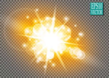 Şeffaf güneş ışığı vektörü. Özel lens ışık efekti..