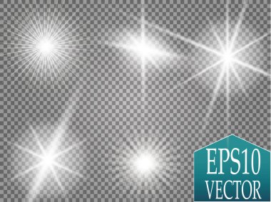 Altın Mercek parlaması izole. Kızdırma şeffaf vektör ışık efekti kümesi, patlama, glitter, kıvılcım, Güneş flash ve yıldız patlaması. Yarı saydam özel öğe tasarlamak. Parlatıcı yarı saydam kuyruklu yıldız