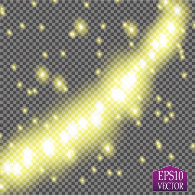 Parlama ışık efekti. Işıltılı toz bulutu. Vektör çizim. Noel