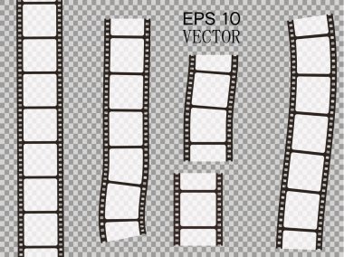 Şeffaf arkaplanda izole edilmiş vektör film şeridi kümesi.