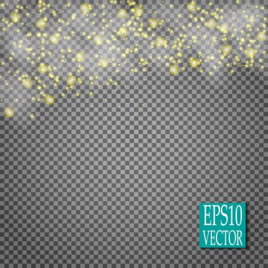 Altın parlayan kümesi üzerinde şeffaf arka plan izole etkileri ışıklar. Güneş ışınları ile flash ve spot. Parlama ışık efekti. Yıldız patlaması ile parıldıyor.