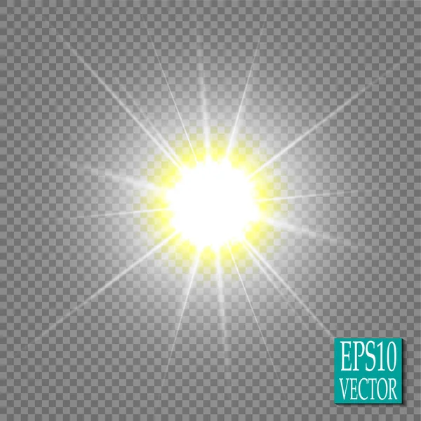 Efeito de luz brilhante. Estrela explodiu com brilhos. Luzes douradas brilhantes —  Vetores de Stock