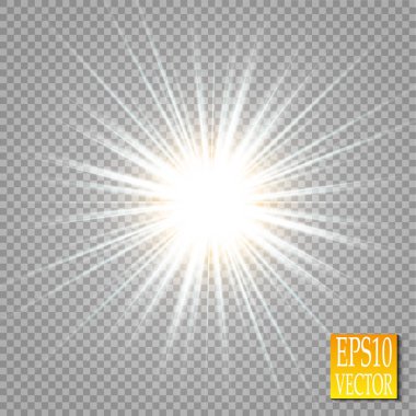 Parlama ışık efekti. Yıldız patlaması ile parıldıyor. Altın parlayan ışıklar