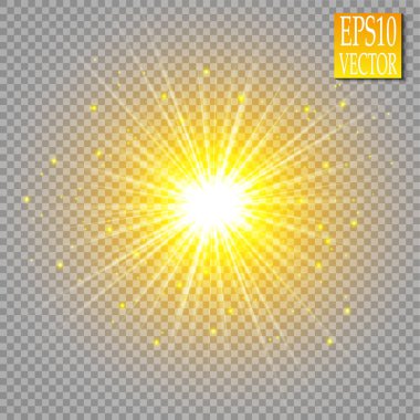 Parlama ışık efekti. Yıldız patlaması ile parıldıyor. Altın parlayan ışıklar