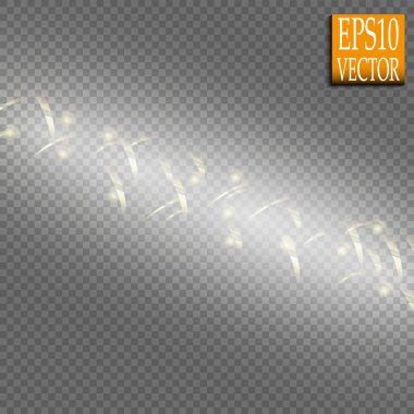 Kıvılcım girdap iz etkisi üzerinde şeffaf arka plan izole parlayan sihirli kümesi. Bokeh glitter dalga satır parlak flaş ışıkları uçan ile. Vektör çizim