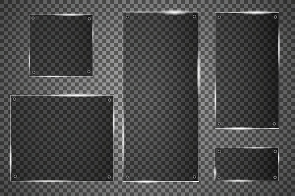 Glass plates are installed. Vector glass banners on a transparent background. Glass. Glass paintings. Color frames.