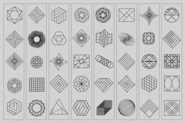 Geometrik şekiller kümesi. Trendy hipster arka plan ve Logotype. Din, felsefe, maneviyat, yöneltici semboller koleksiyonu