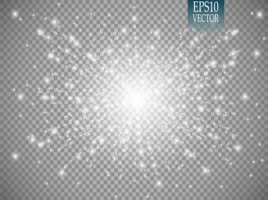 Altın parlayan kümesi üzerinde şeffaf arka plan izole etkileri ışıklar. Güneş ışınları ile flash ve spot. Parlama ışık efekti. Yıldız patlaması ile parıldıyor.