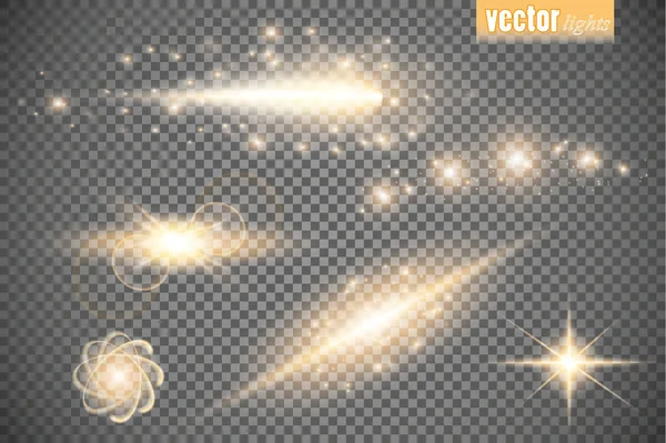 Conjunto de estrelas de efeito de luz de brilho explode com brilhos isolados em fundo transparente. Para ilustração modelo arte design, banner para o Natal comemorar, raio de energia flash mágico — Vetor de Stock