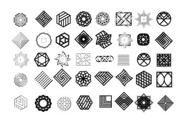 Geometrik şekiller kümesi. Trendy hipster arka plan ve Logotype. Din, felsefe, maneviyat, yöneltici semboller koleksiyonu