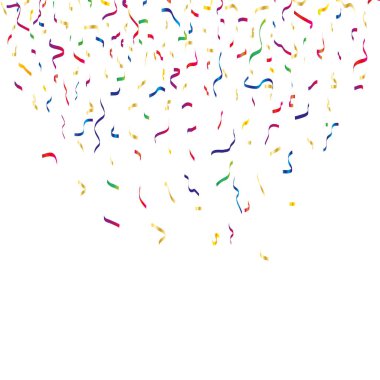 Birçok düşen renkli küçük konfeti ve şeffaf arka plan üzerinde izole şerit. Vektör