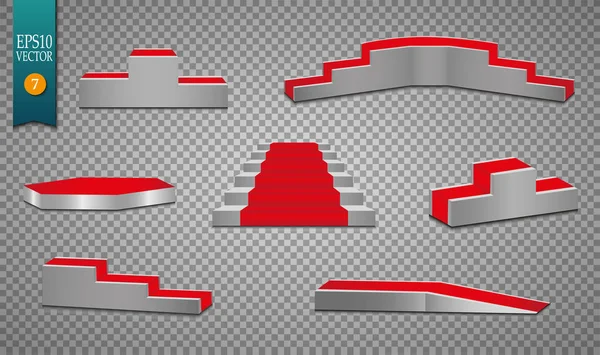 Tapis rouge et podium rond avec effet de lumière, fond abstrait, vecteur — Image vectorielle