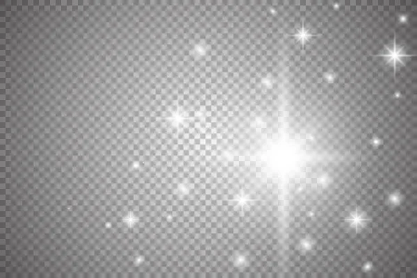 Effetti luminosi bianchi isolati su sfondo trasparente. Sole lampeggia con raggi e riflettori. Effetto luce. Star burst con scintille . — Vettoriale Stock