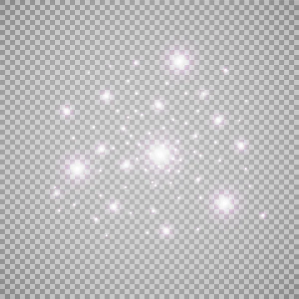 Set von weißen leuchtenden Lichteffekten isoliert auf transparentem Hintergrund. Sonnenlicht mit Strahlen und Scheinwerfern. Glühlichteffekt. Stern platzt vor Funkeln. — Stockvektor
