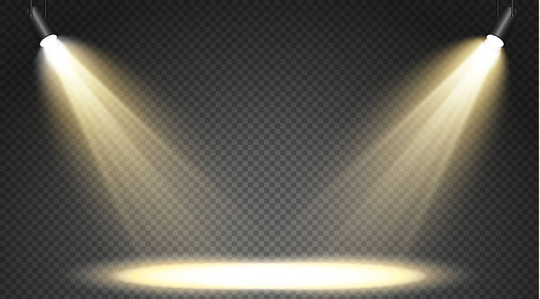 Set of colored searchlights on a transparent background. Bright lighting with spotlights. The searchlight is white, blue