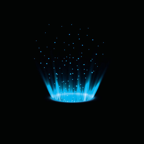 Magic portal of fantasy. Futuristic teleport. Light effect. Rays of light. Night scenes and sparks on a black background. Empty catwalk light effect. Vector graphics.