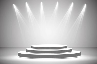 Beyaz yuvarlak podyum. Yaya taşı. Sahne. Vektör illüstrasyonu.