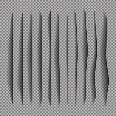 Sayfa ayırıcı saydam gölgeler izole. Sayfaları ayırma vektör kümesi. Gerçekçi şeffaf gölge illüstrasyon