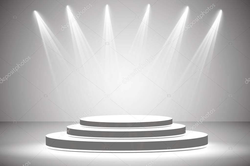 White round podium. Pedestal. Scene. Vector illustration.