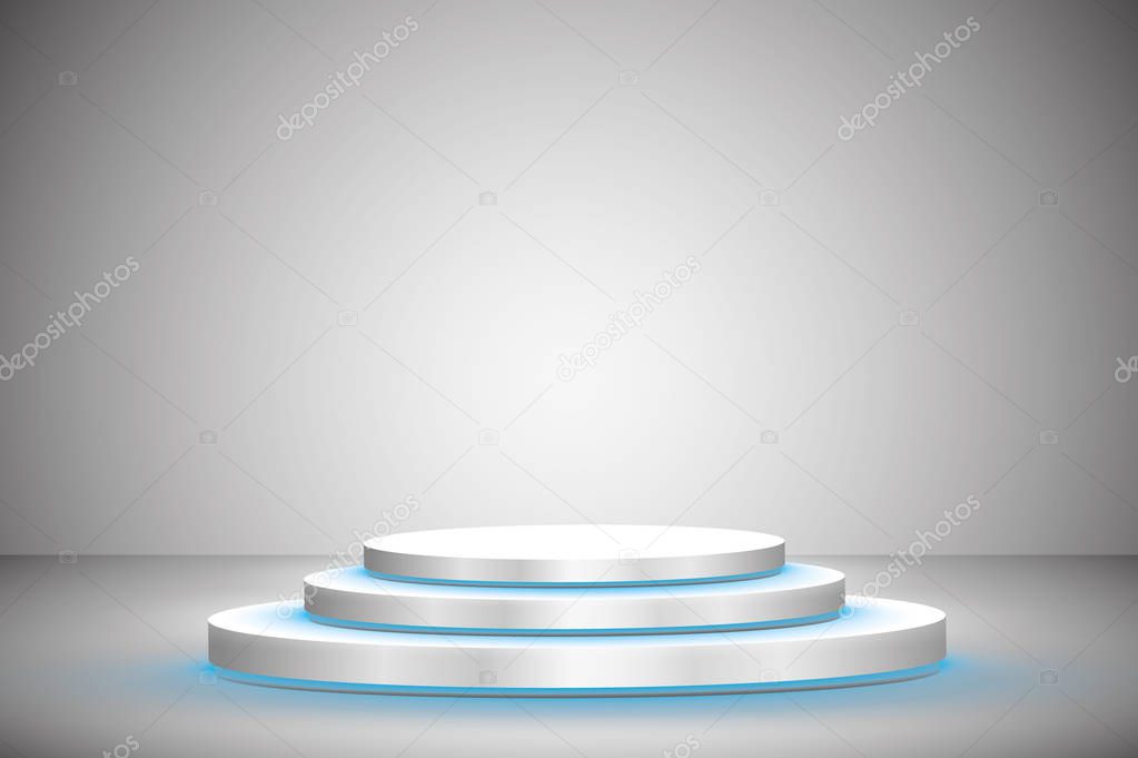 White round podium. Pedestal. Scene. Vector illustration.