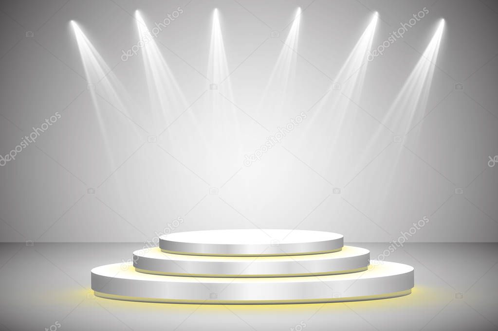 White round podium. Pedestal. Scene. Vector illustration.