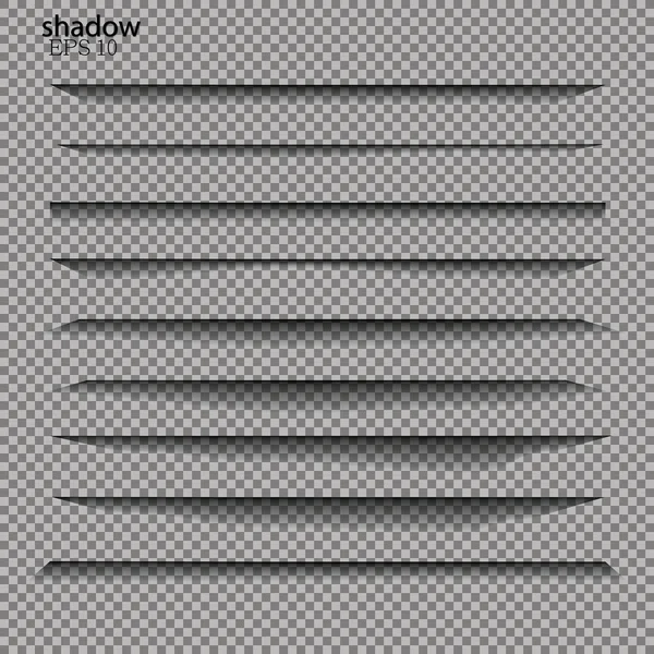 Sayfa ayırıcı saydam gölgeler izole. Sayfaları ayırma vektör kümesi. Gerçekçi şeffaf gölge illüstrasyon