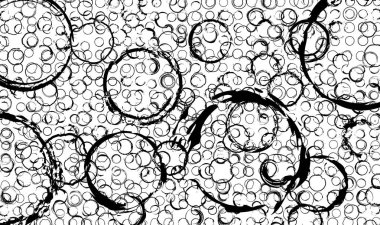 Arka planı çevreler. Herhangi bir şekle ait kapalı çerçeveler oluşturmak için işlenmiş mürekkep siyah fırçalar. Tek renkli dokulu grunge boyalı dairesel halkalar koleksiyonu. Çerçeveler, kenarlıklar, bölücüler, afişler oluşturmak için