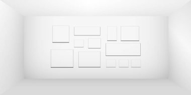 Soyut beyaz boş oda, beyaz duvar, zemin, tavan, herhangi bir doku olmadan koyu tarafı, kutu üst görünümü renksiz 3d illüstrasyon ile niş. Boş kutu şablonu