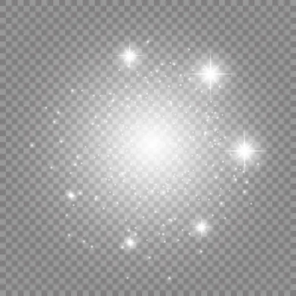 Ilustración abstracta de onda de brillo blanco vectorial. Huella de polvo de estrella blanca partículas brillantes aisladas sobre fondo transparente. Concepto mágico — Vector de stock
