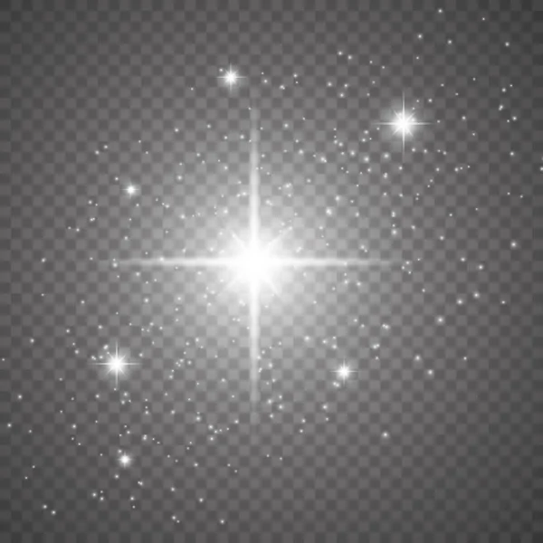 Illustrazione astratta di onde glitter bianche vettoriali. Polvere bianca stella traccia particelle scintillanti isolate su sfondo trasparente. Concetto magico — Vettoriale Stock