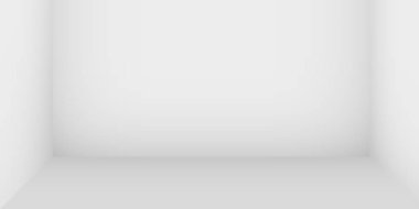 Soyut beyaz boş oda, beyaz duvar, zemin, tavan, herhangi bir doku olmadan koyu tarafı, kutu üst görünümü renksiz 3d illüstrasyon ile niş. Boş kutu şablonu