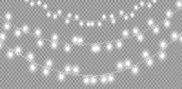 Luci di Natale isolate su sfondo trasparente. Set di ghirlande incandescenti natalizie. Illustrazione vettoriale — Vettoriale Stock