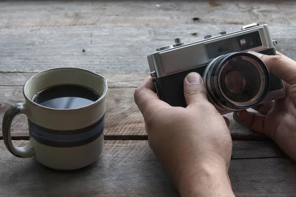 Travel Vintage Camera Coffee — Stock Photo, Image