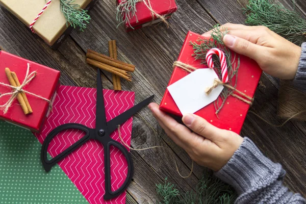Eenvoudige Diy Wrapping Kerstmis Geschenken Vintage — Stockfoto