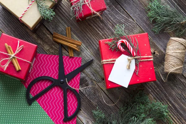 Eenvoudige Diy Wrapping Kerstmis Geschenken Vintage — Stockfoto