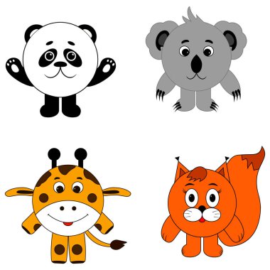 Yuvarlak hayvan panda koala zürafa sincabı seçimi