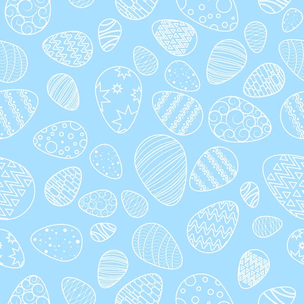 Vector Pattern White Eggs Easter Seamless Background Blue — Stock Vector