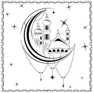 Lazer kesimi. Vektör, cami. Cami Simgesi. Cami Sanatı - Ay 'da stok camisi