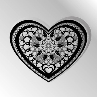 Kesme kartı. Lazer kalp vektör panelini kesti. Kalp desenli siluet. Kağıt kesiği için Filigran yıldızı deseni. siyah