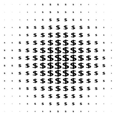 Vektör noktalar yarım ton. Siyah Dolarlar, para beyaz arka planda. desen yuvarlak
