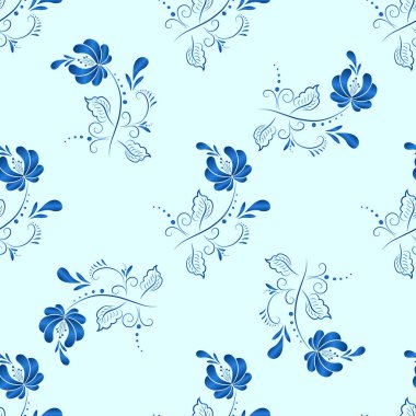 Rus gzhel tarzında mavi tekstil vektörü kusursuz desen