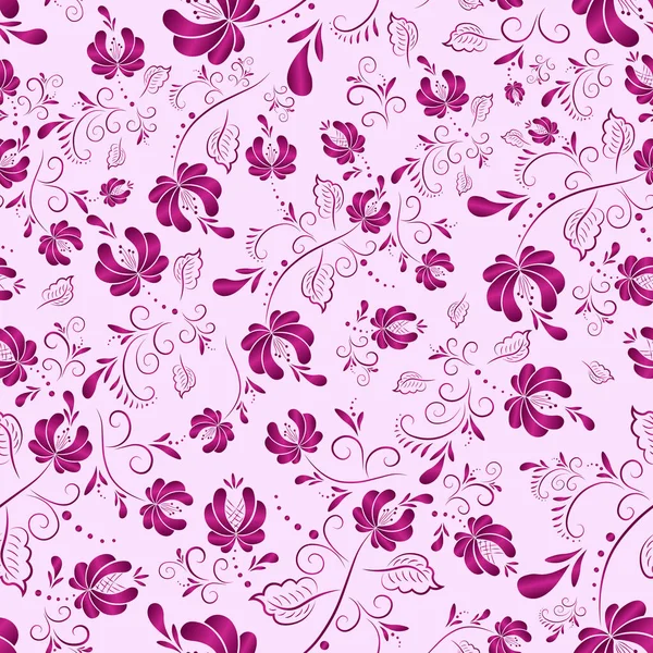 Pink Floral Textile Vector Seamless Pattern Russian Gzhel Style — Stock Vector