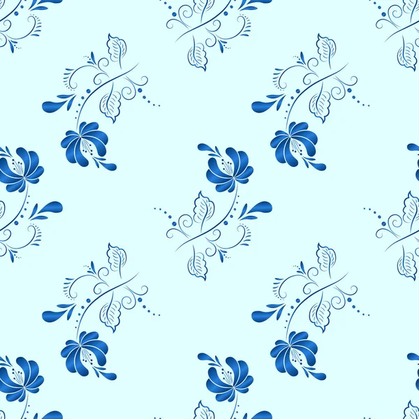 Vecteur Textile Floral Bleu Motif Sans Couture Dans Style Gzhel — Image vectorielle