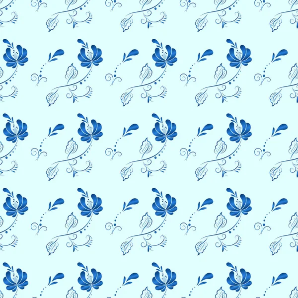 Vecteur Textile Floral Bleu Motif Sans Couture Dans Style Gzhel — Image vectorielle