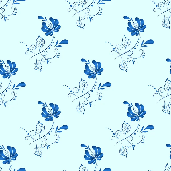 Vecteur Textile Floral Bleu Motif Sans Couture Dans Style Gzhel — Image vectorielle