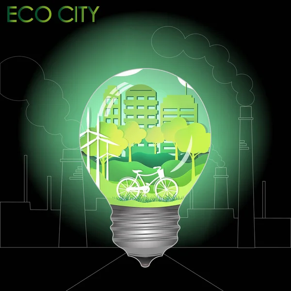 Lamp Concept Van Eco Aarde Dag Papieren Kunststijl Inschrijving Eco — Stockvector