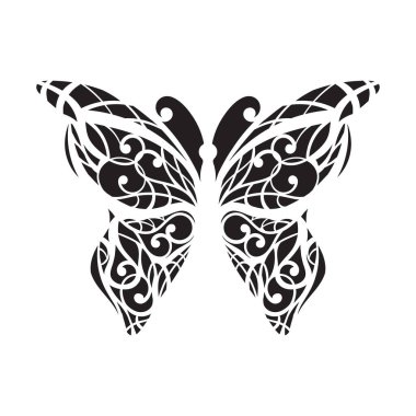 Beyaz arka planda siyah kelebek. Lazer kesimi. kanatlar, dövme