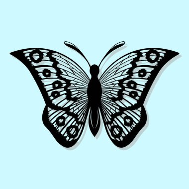 Mavi arka planda siyah kelebek. Lazer kesimi